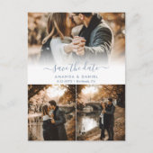 Dusty Blue Photo Collage Wedding Save the Date Aankondigingskaart (Voorkant)