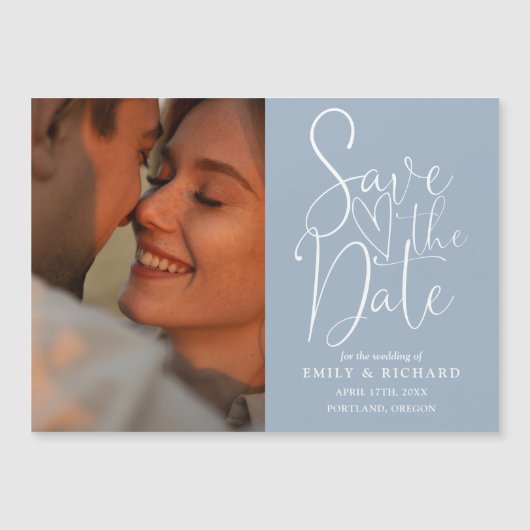 Dusty Blue Photo Elegant Wedding Save the Date Magnetische Uitnodiging (Voorkant)