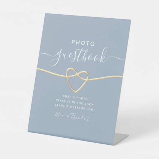 Dusty Blue Photo Guestbook Wedding Sign Reclamebord Met Voetstuk (Voorkant)