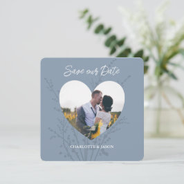 Dusty Blue Photo Heart Lijst Save the Date Kaart