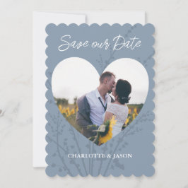 Dusty Blue Photo Heart Lijst Save the Date Kaart