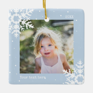 Dusty Blue Photo Holiday Ornament met sneeuwvlokke