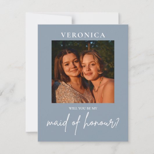 Dusty Blue Photo Maid of Honor Boho Proposal Kaart (Voorkant)