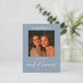 Dusty Blue Photo Maid of Honor Boho Proposal Kaart (Staand voorkant)