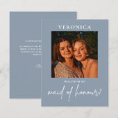 Dusty Blue Photo Maid of Honor Boho Proposal Kaart (Voorkant / Achterkant)