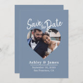Dusty Blue Photo Modern Script Save the Date (Voorkant / Achterkant)