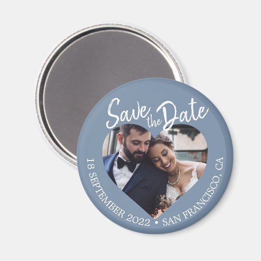 Dusty Blue Photo Modern Script Save the Date Magneet (Voorkant / Achterkant)
