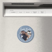 Dusty Blue Photo Modern Script Save the Date Magneet (Insitu (Vaatwasser))