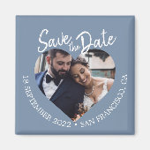 Dusty Blue Photo Modern Script Save the Date Magneet (Voorkant)