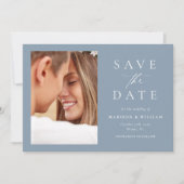 Dusty Blue Photo Modern Wedding Save the Date (Voorkant)