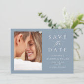 Dusty Blue Photo Modern Wedding Save the Date (Staand voorkant)