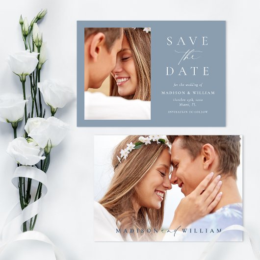Dusty Blue Photo Modern Wedding Save the Date
