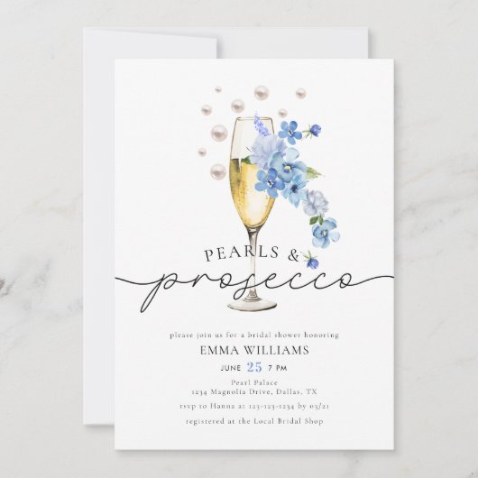 Dusty Blue Photo Pearls & Prosecco Vrijgezellenfee Kaart (Voorkant)