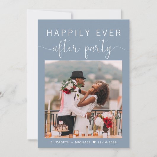 Dusty Blue Photo QR Code Weddenschappen Reception Kaart (Voorkant)