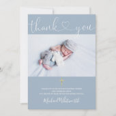 Dusty Blue Photo Signature Script Baptisme Heart Bedankkaart (Voorkant)