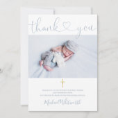 Dusty Blue Photo Signature Script Baptisme Heart Bedankkaart (Voorkant)