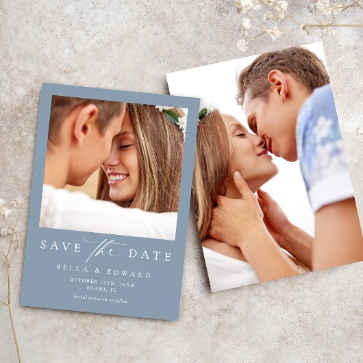 Dusty Blue Photo Weddenschap Save the Date