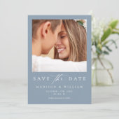 Dusty Blue Photo Weddenschap Save the Date (Staand voorkant)