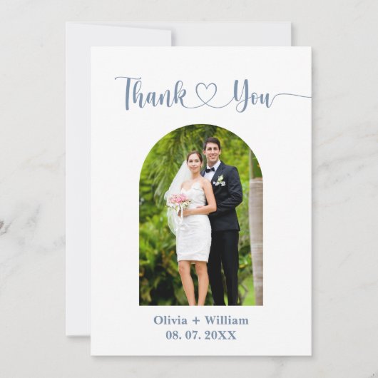 Dusty Blue Photo Wedding Bedankkaart (Voorkant)