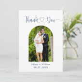 Dusty Blue Photo Wedding Bedankkaart (Staand voorkant)