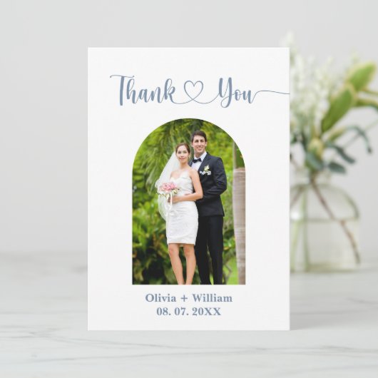 Dusty Blue Photo Wedding Bedankkaart (Staand voorkant)
