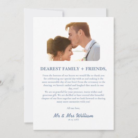 Dusty Blue Photo Wedding Bedankkaart (Achterkant)