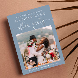 Dusty Blue Photo Wedding Reception Save the Date Aankondiging