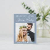 Dusty Blue Photo Wedding Reception Uitnodiging Briefkaart (Staand voorkant)