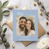 Dusty blue photo wedding Save the Date card