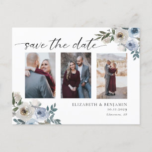 Dusty Blue Photo Wedding Save the Date Elegant Aankondigingskaart