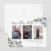 Dusty Blue Photo Wedding Save the Date Elegant Aankondigingskaart (Voorkant / Achterkant)