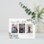 Dusty Blue Photo Wedding Save the Date Elegant Aankondigingskaart (Staand voorkant)