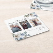 Dusty Blue Photo Wedding Save the Date Elegant Kartonnen Onderzetters (Schuin)
