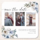 Dusty Blue Photo Wedding Save the Date Elegant Kartonnen Onderzetters (Voorkant)