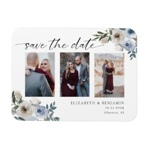 Dusty Blue Photo Wedding Save the Date Elegant Magneet