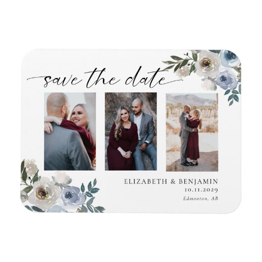 Dusty Blue Photo Wedding Save the Date Elegant Magneet (Horizontaal)