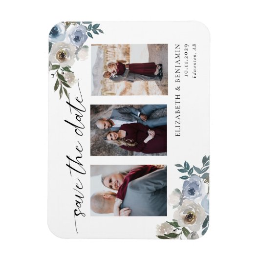 Dusty Blue Photo Wedding Save the Date Elegant Magneet (Verticaal)