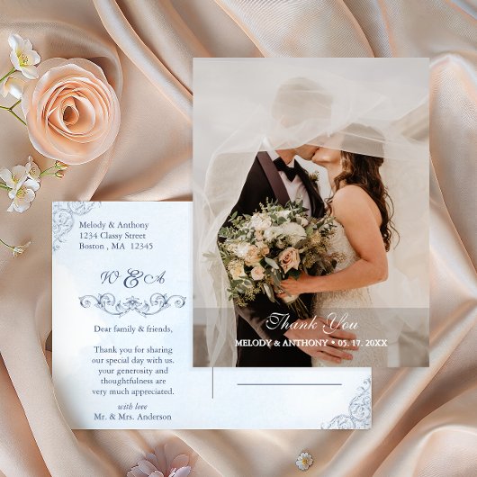 Dusty Blue Photo Wedding Thank You Briefkaart