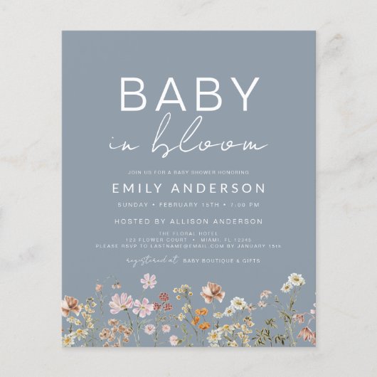 Dusty Blue Photo Wildflower Baby in Bloom Shower (Voorkant)