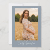 Dusty Blue Photo Wildflower Baby in Bloom Shower Kaart (Achterkant)