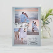 Dusty Blue Photo Ze zei ja sparen de datum Kaart (Staand voorkant)