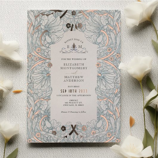 Dusty Blue Pimpernel Pattern Morris Folie Uitnodiging