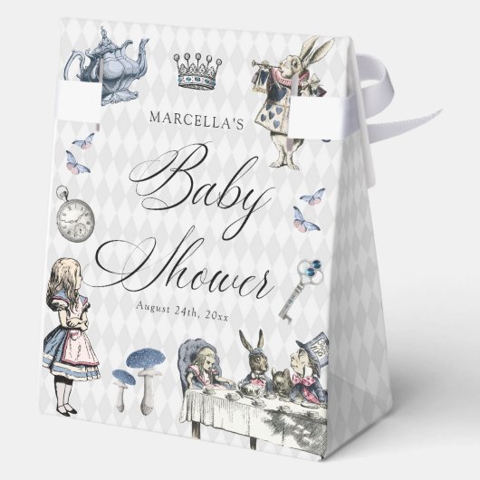 Dusty Blue & Pink Alice in Wonderland Baby shower Bedankdoosjes (Achterkant)