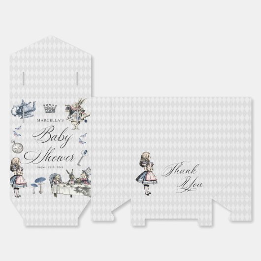 Dusty Blue & Pink Alice in Wonderland Baby shower Bedankdoosjes (Ongevouwen)