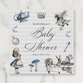 Dusty Blue & Pink Alice in Wonderland Baby shower Bedankjes Labels (Achterkant)