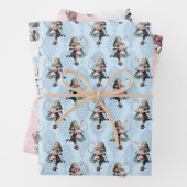 Dusty Blue & Pink Alice in Wonderland Baby shower Inpakpapier Vel (In situ)