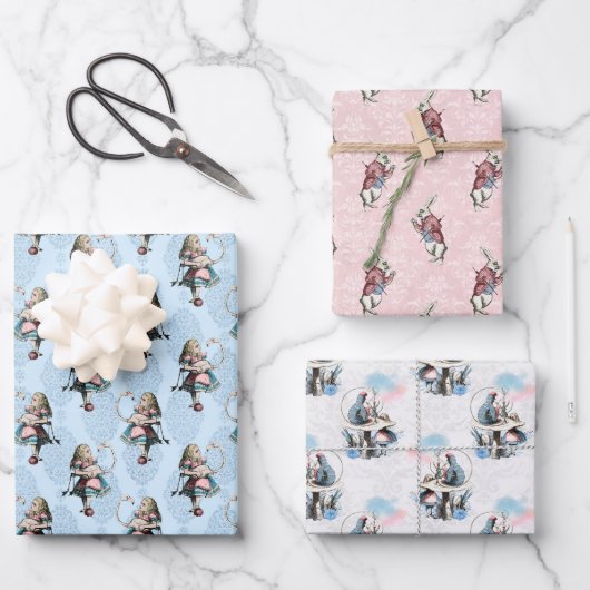 Dusty Blue & Pink Alice in Wonderland Baby shower Inpakpapier Vel (Voorkant)