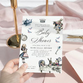 Dusty Blue & Pink Alice in Wonderland Baby shower Kaart