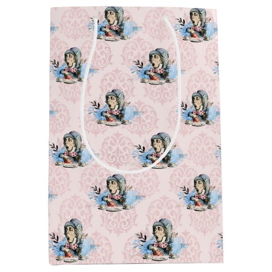 Dusty Blue & Pink Alice in Wonderland Baby shower Medium Cadeauzakje (Voorkant)