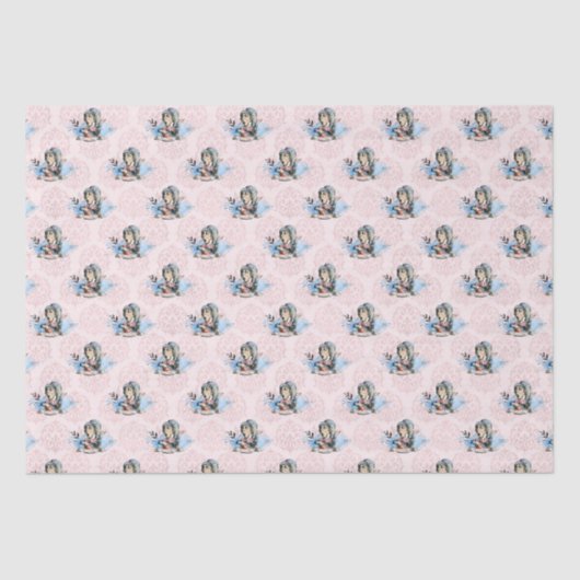 Dusty Blue & Pink Alice in Wonderland Baby shower Tissuepapier (Voorkant)